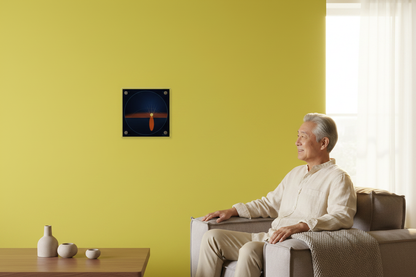 East Asian man admiring acrylic panel in living room